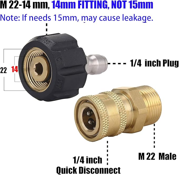 M MINGLE Pressure Washer Adapter Set, Quick Connect Gun to Wand, M22 14mm to 1/4 Inch