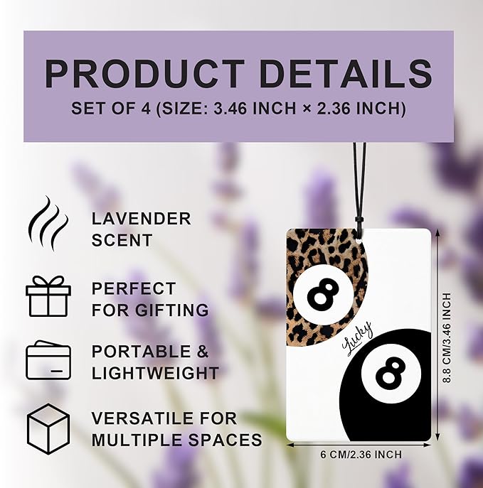 Trendy Retro Leopard Lucky 8 Ball Car Air Freshener 4 Pcs, Girly Cheetah Print Dice Hanging Air Freshener for Cars Closet Drawer Books, Girly Car Accessories Mirror Decor for Women