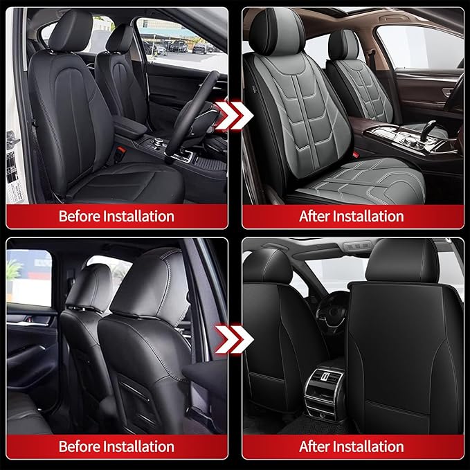 TTX LIGHTING Car Seat Covers fit for Jeep Grand Cherokee 2005-2026 Front Seat: Premium Leather Automotive Seat Cover with Airbag Compatible Waterproof (2 Seats, Black & Gray)