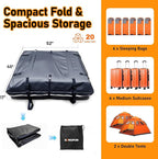 Car Roof Bag, 20 Cubic Feet Rooftop Cargo Carrier, 600D Waterproof Car Top Luggage Storage Bag for All Vehicles SUV with/Without Rack, Include Anti-Slip Mat, 8 Reinforced Straps, 6 Door Hooks