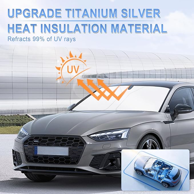 SINGARO 300T Universal Car Windshield Sun Shade, Foldable Reflective for Windshield & Window Shades with Overlapping Design, Car Interior Accessories (57" L x 36.2" W)