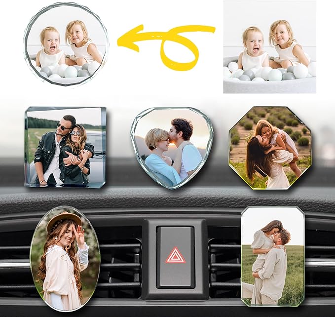 Custom Car Air Vent Clip with Photo, Personalized Crystals Picture Car Air Freshener Clips Interior Decoration