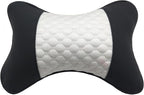Car Neck Pillows Both Side Pu Leather 2pieces Pack Headrest Fit for Most Cars Filled Fiber Universal Car Pillow (White)