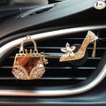 2 Pieces Crystal High Heel Shoe and Magic Bag Air Vent Clips Rhinestone Car Air Freshener Clip Bling Car Clip Gift Decorations Charm Car Inter Air Vent Decor Accessories for Girls Women