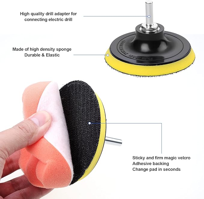 OCR 10Pcs 4 inch Car Polishing Pad Kit, Sponge and Wool Polishing Pad Set with M10 Drill Adapter, Car Buffer Polisher Drill Buffing Kit for Polishing,Waxing,Sealing Glaze