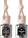 C&E Craft Co Hanging Car Air Freshener Diffuser 2 Pack, Long Lasting Fragrance Oil Car Freshener, Glass Bottle Auto Air Freshener, Made in USA (Tuscan Leather & Midnight Ice)