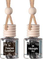 C&E Craft Co Hanging Car Air Freshener Diffuser 2 Pack, Long Lasting Fragrance Oil Car Freshener, Glass Bottle Auto Air Freshener, Made in USA (Tuscan Leather & Midnight Ice)