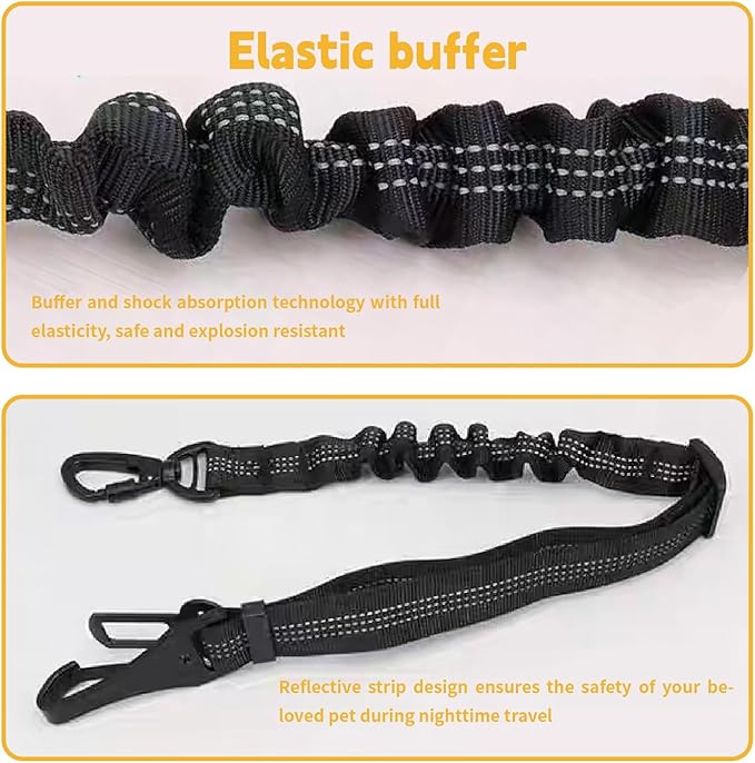 Dog seat Belt for car,2Pack 3-in-1 car Harness for Dogs Safety seat Belt Bungee,Dogs Seats Belt stether with Buckle&Hook Latch,Adjustable Reflective Dog seat Belts with 360° Lockable Buckle(Black)