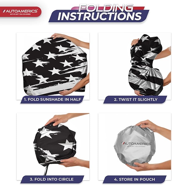 Autoamerics 1-Piece Windshield Sun Shade B&W Art American Flag USA Design - Foldable Car Front Window Sunshade for Most Sedans SUV Truck - Blocks Max UV Rays and Keeps Your Vehicle Cool - Medium