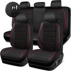 CAR PASS Mesh Leather Car Seat Covers Full Set,Breathable Mesh Faux Leather Seat Covers for Car, Universal Fit for SUV Truck Sedan Automotive, Airbag Compatible, Black and Red