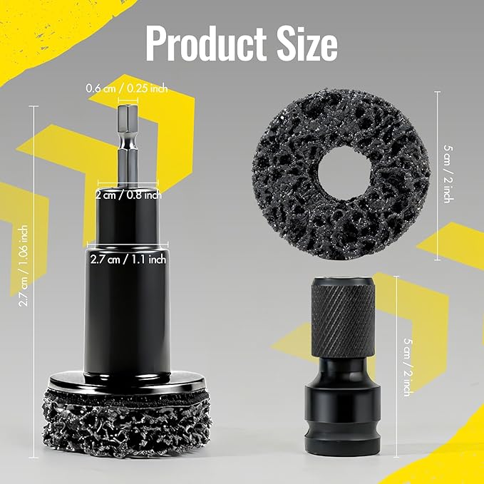 Huazu Wheel Hub Cleaning Tool, Brake Wheel Stud Cleaner, Wheel Hub Cleaning Kit with 6 Replaceable Pads, Holder & Adapter, Fits Power Drill or 1/2” Wrenches, Quick Rust Removal for Car & Truck