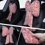 Macarrie 2 Pcs Car Neck Pillow Plush Butterfly Bow Car Headrest Pillow Comfortable Seat Neck Support Cute Head Rest Accessories for Driving Travel Driver Chair Girl Style Interior Decor (Pink Leopard)