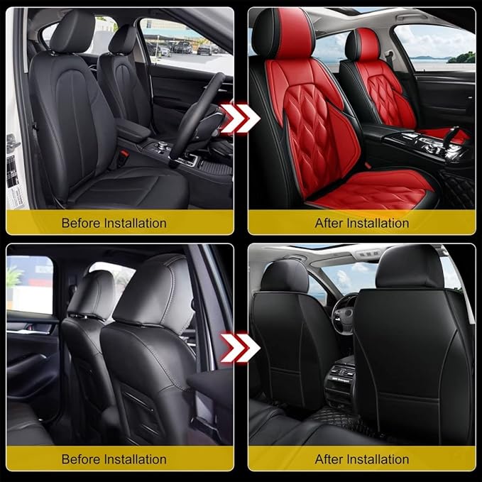 AOMSAZTO Front Seat Covers Fit for Chevy/Chevrolet Malibu 2009-2026 Waterproof Faux Leather Car Seat Cover Compatible with Airbag(2PCS Front, Black&Red)