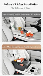 Car Armrest Pad with Built-in Induction Charging, Leather Center Console Cushion with 15W Power Pad, Dual Cup Holders, Storage Pockets - Grey