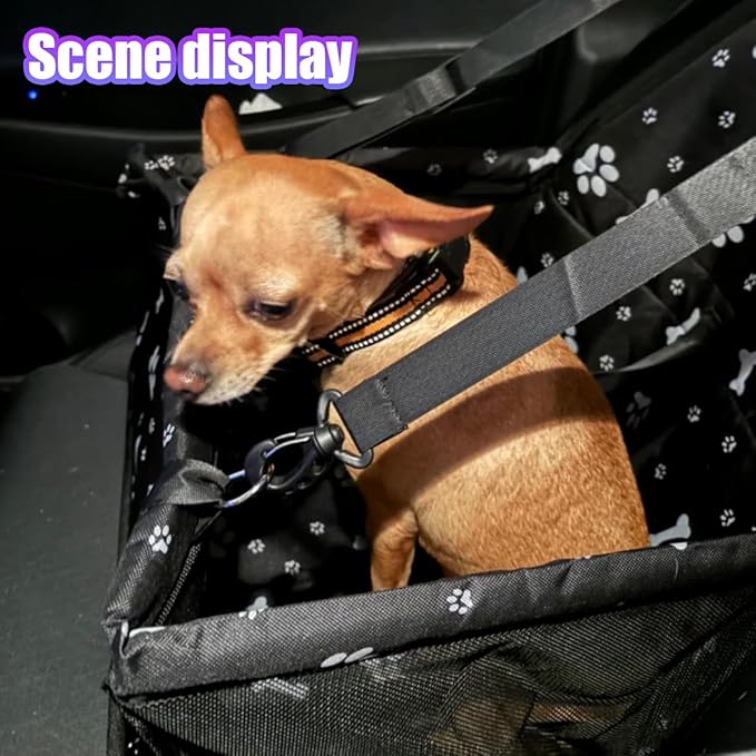 Pet Car Seat, Breathable & Waterproof Oxford Dog Car Booster Seats with Seat Belt and Mesh Window, Portable Foldable Travel Look Out Bag for Small Medium Dogs & Cats (Black, 1PC)