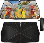 CHILL·TEK Funny Animal Car Windshield Sun Shade Umbrella, Funny Rooster Car Sun Shade Umbrella, Block UV Rays Heat Foldable Windshield Umbrella Sun Visor Protector - Keep Vehicle Cool for Cars SUV