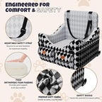 Dog Car Seat for Small/Medium Dogs up to 35lbs, 4-Pocket Storage Memory Foam Dog Booster Seat, Detachable Washable Pet Car Seat with Safety Belt, Outdoor & Indoor Use (Black/White)
