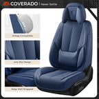 Coverado Seat Covers, Car Seat Covers Front Seats, Car Seat Cover, Car Seat Protector Waterproof, Seat Cushion Nappa Leather with Head Pillow, Carseat Cover Universal Fit for Most Cars (Blue)