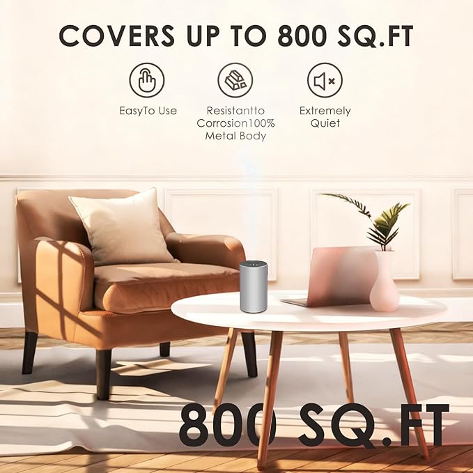 Waterless Essential Oil Diffuser, 7 Colors LED Light, Battery Powered Mini Scent Air Machine, Aromatherapy Mist Diffuser for Home Room Car Office (Silver)
