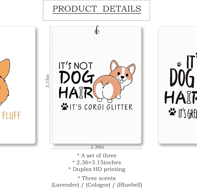 Mancheng-zi Funny Corgi Dog Car Air Freshener 3Pcs, Corgi Gifts for Lover Women Air Freshener Hanging for Cars Closet Drawer or Books, Cute Dog Car Accessories Mirror Decor for Women