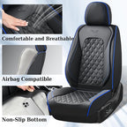 Coverado Front Car Seat Covers, Non-Slip Dust-Proof Nappa Leather, Universal Fit for Cars & Pickup Trucks, Waterproof Car Seat Protectors, Black & Blue Design for Sedans & SUVs