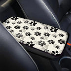 Dreaweet Black Dog Paw Print Car Center Console Cover for Women Cute Car Armrest Cover Center Console Cushion Pad Soft Comfy Arm Rest Cover for Car Truck SUV Van