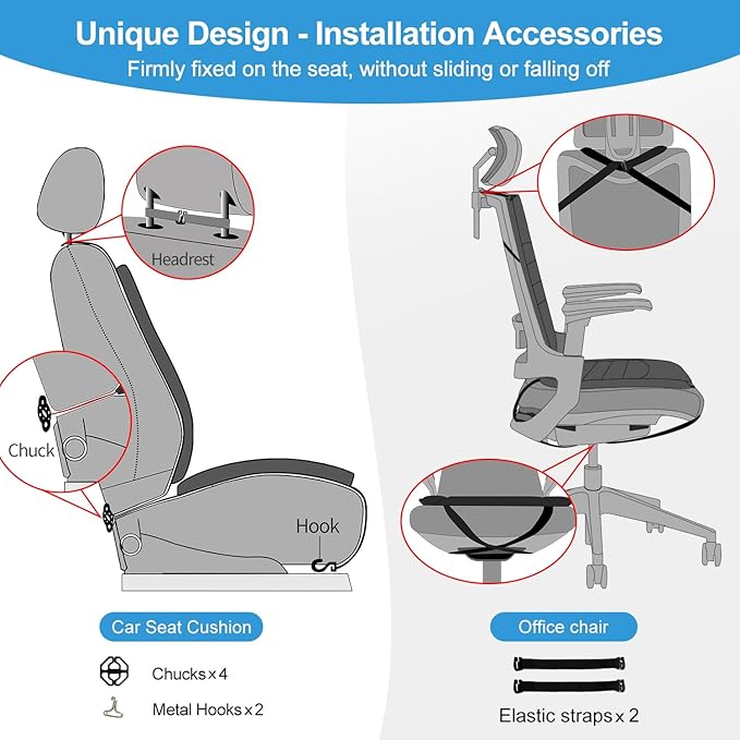 Sanwom Car Seat Cushion Chair Cushions Set with Back Support,1.2in Memory Foam Pressure Relief Non-Slip Design Truck Seat Cushion for Driving, Ergonomic Chair Seat Pad for Office Gaming Wheelchair