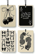 Black Coquette Girly Car Air Freshener 4 Pcs, Dark Retro Bow Cherry Ace Card Cheetah Hanging Air Freshener for Cars Closet Drawer Books, Preppy Girly Car Accessories Mirror Decor for Women