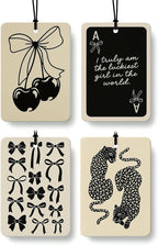 Black Coquette Girly Car Air Freshener 4 Pcs, Dark Retro Bow Cherry Ace Card Cheetah Hanging Air Freshener for Cars Closet Drawer Books, Preppy Girly Car Accessories Mirror Decor for Women