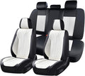 FLORICH Seat Covers Full Set Luxury Faux Leather Front and Rear Car Seat Cover Waterproof Automotive Seat Covers 5 Seats Car Seat Protector Universal Fit for Most Cars SUV Trucks, Black&White