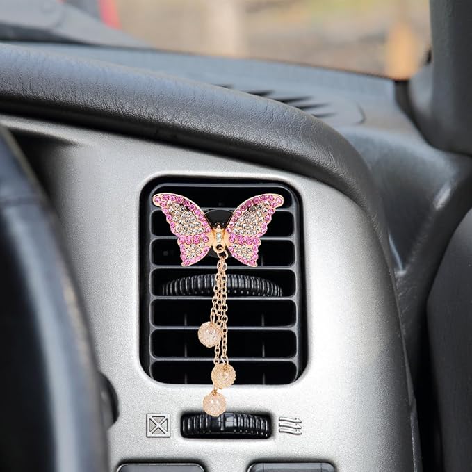 Healifty Car Air Freshener Clips for Vents 2 Pcs Butterfly Rhinestone Aromatherapy Diffuser Vent Clips Stylish Auto Vent Clip Air Freshener Car Interior Accessories for Women