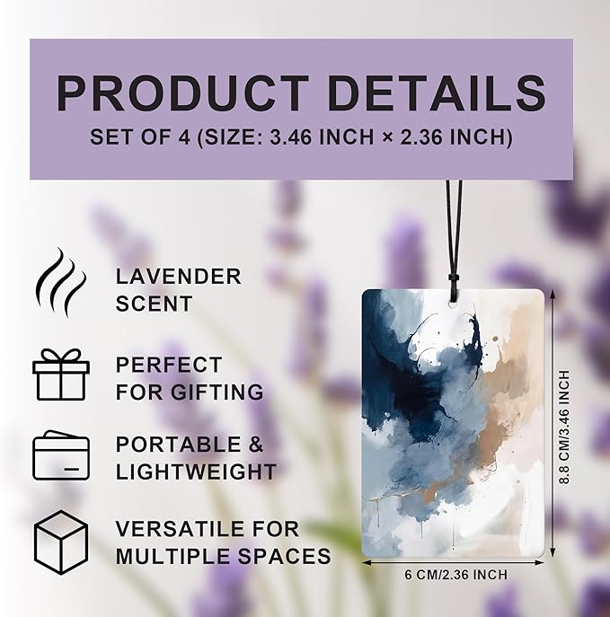 Modern Abstract Abstract Car Air Freshener 4 Pcs, Boho Minimalist Blue White and Brown Hanging Air Freshener for Cars Closet Drawer Books, Girly Car Accessories Mirror Decor for Women