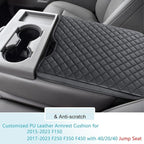 JDMCAR Thicker Center Console Cushion Compatible with 2015-2026 Ford F150 / 2017-2026 F250 F350 F450 with 40/20/40 Jump Seat, Customized PU Leather Cover Center Console Lid Protector (Jump Seat Only)