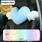2 Pack Heart Shaped Cute Car Headrest Pillow with Angel Wings - Comfortable Soft Head Rest Cushion Kawaii Car Accessories Neck Pillow for Driving Travelling Office Home Decor - Light Blue Love Heart