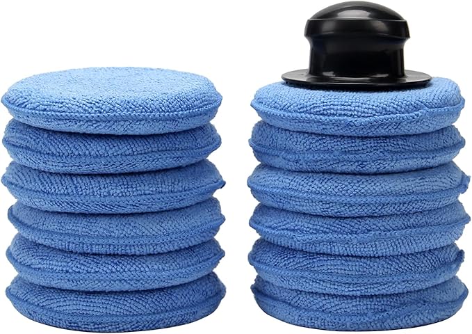 Microfiber Wax applicator pad,car Wax applicator pad with Waxing Handle, Foam applicator Pads for car Detail,Buffing Polishing Foam Pads for Car Cleaning and Fine Polishing (5 inch, 12 Pack)