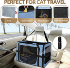 Petskd 26"x17"x17" Extra Large Cat Carrier with Litter Box for Large Cat or 2 Small Cats under 55LBS, Collapsible Soft Sided Pet Carrier for Car Travel with Seat Belt Buckles and Locking Zippers(Blue)