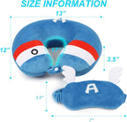 Superhero Travel Pillow for Kids & Adults with Sleep Eye Mask, Memory Foam U-Shaped Neck Pillow with Washable Cover, Soft Head Support Travel Accessories for Airplane Car Train Bus Recline, Blue