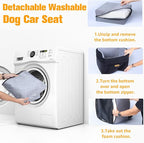 PETICON Waterproof Dog Car Seat for Small Medium Dogs, 6in Memory Foam Pet Booster Seat for Dogs up to 26 lbs with Pockets, Detachable Washable Pet Carseat with Y-Shape Safety Belt