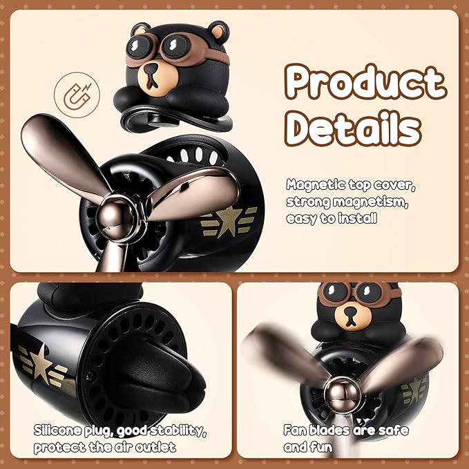 2 Pcs Car Air Freshener Cute Car Diffuser Cartoon Outlet Fan Air Diffuser for Car Vent Perfume Automotive Decoration(Panda, Bear)