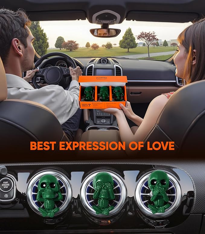 Skull Car Air Freshener Vent Clips, Goth Decor Interior, Gothic Halloween Cool Decoration Horror Skeleton Dashboard Accessories Spooky, Cute Funny Gifts for Men Women