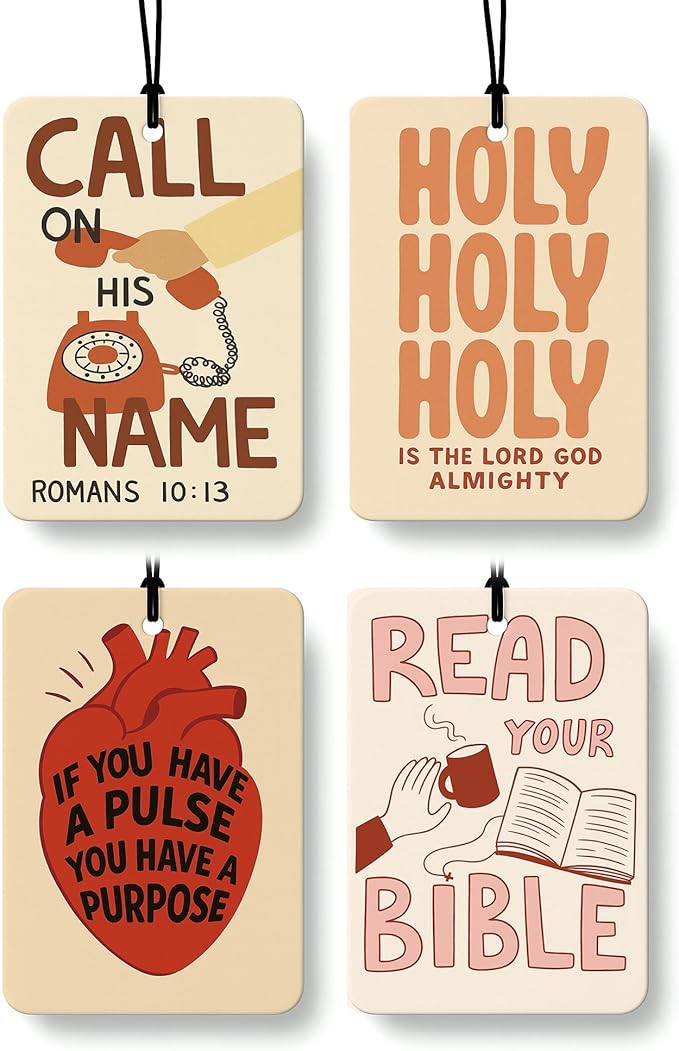 Retro Christian Car Air Freshener 4 Pcs Coconut Scented, Religious Faith Car Accessories Mirror Decor for Women, Bible Verse Study Hanging Air Freshener for Cars Closet Drawer Books