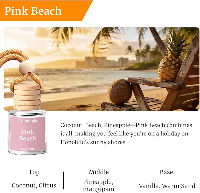 Car Air Freshener Hanging 2 Pack, Aromtopia Pink Beach Essential Oil Diffuser for Cars, Cute Car Accessories for Women & Men, Long-Lasting Car Fragrance Gift