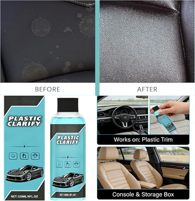 Interior Maintenance Refresher for Car, Plastic Clarify Tire Shine for Cars, 4 oz Black Plastic Car Trim Restorer Spray, Waterless Detailer for Rubber, Vinyl, and Plastic, Restores Deep Shine (2pcs)