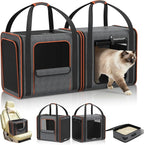 Cat Carrier Bag Large for Travel: 2-in-1 Cat Carrier Soft with Litter Box 34x13x16in Secure The Car Seat for 2 Cats Travelling Design Long Trips Ride