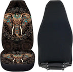 Bohemian Elephant Print Car Accessories Women Men Front Seat Cover Set Stretchy Saddle Blanket Auto Bucket Seat Protectors, Car Interior Automotive