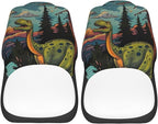 Delerain Car Seat Covers Set 2Pcs, Dinosaur Happy Camping Universal Front Car Seats Vehicle Enterior Protector Suitable Fits Most Car Auto SUV Sedan Truck