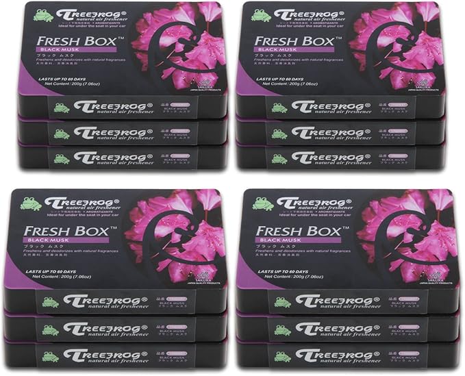 Auto Dynasty TreeFrog Xtreme Fresh Under-The-Car Natural Air Freshener, Black Musk Scented, Pack of 12