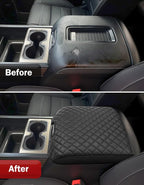 KBH Center Console Armrest Cover for Chevy Silverado, GMC Sierra 1500 2500 3500 2014-2018 & Tahoe Yukon Suburban 2015-2020, Vinyl Leather Trim, Floor Console Bucket Seat, Black