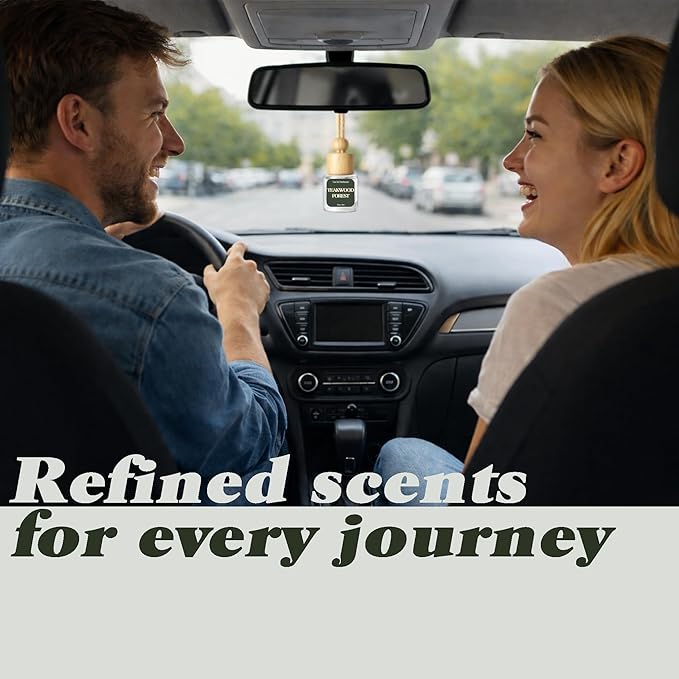Car Air Freshener - Pack of 2 TeakWood Scent Hanging Car Air Diffuser - 0.27FL OZ/8ML Odor Eliminator - 60 Days Long Lasting Essential Oil Diffuser - Cars Accessories for Men & Women