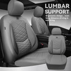 CAR PASS Luxury Nappa Leather Seat Covers Full Set, Water Resistant Faux Leather Seat Cover with Lumbar Support, Breathable Automotive Seat Covers Universal Fit for Sedan SUV Van Truck, Pure Gray